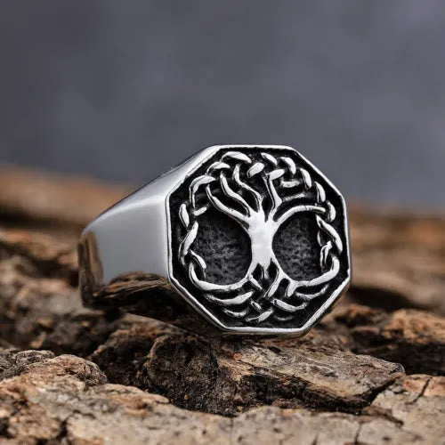 WorldNorse Classic Tree Of Life Stainless Steel Viking Ring - Silver - UK Size Z+2（US 15) - image 0
