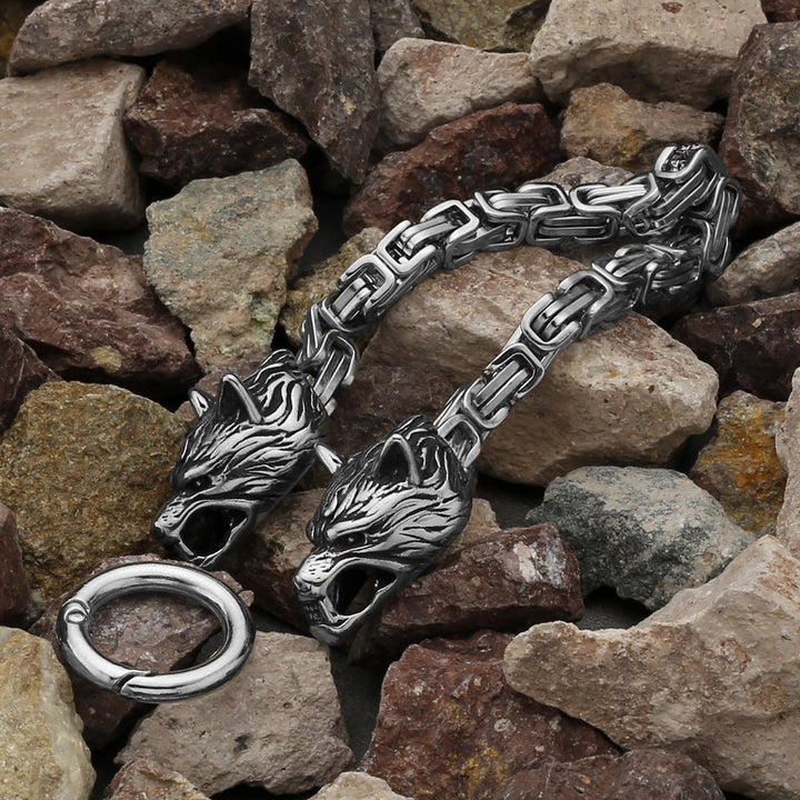WorldNorse Vintage Viking Mjolnir With Wolves Necklace & Bracelet