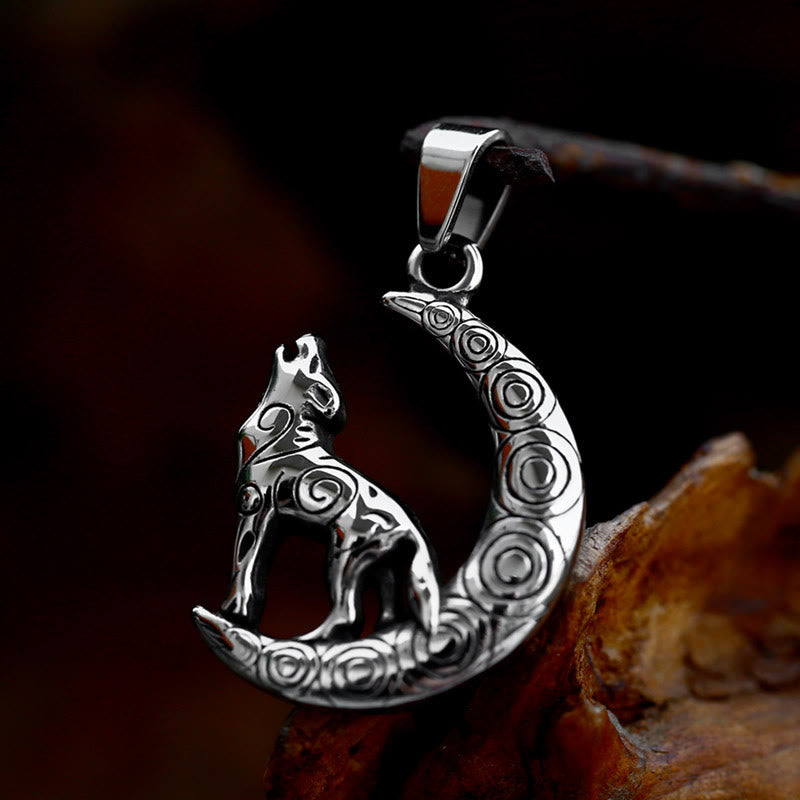 WorldNorse Viking Wolf With Crescent Moon Pendant Necklace