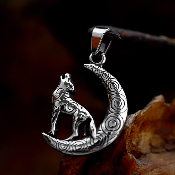WorldNorse Viking Wolf With Crescent Moon Pendant Necklace