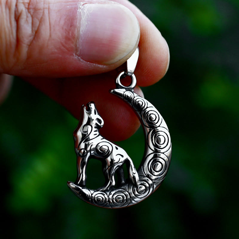 WorldNorse Viking Wolf With Crescent Moon Pendant Necklace