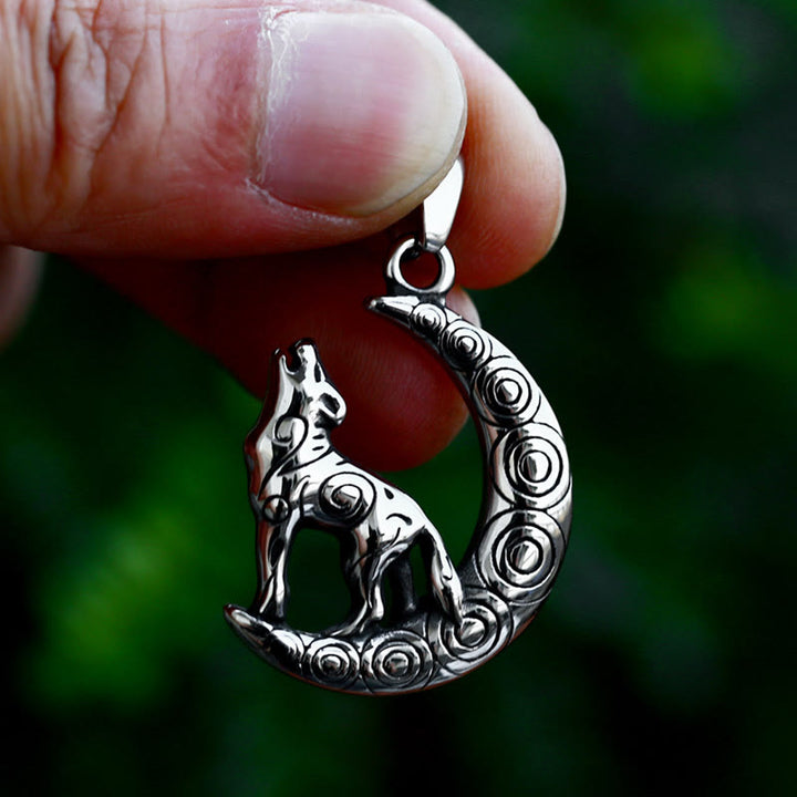 WorldNorse Viking Wolf With Crescent Moon Pendant Necklace