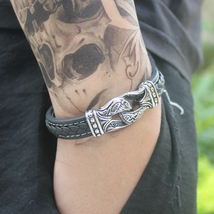 WorldNorse Norse Mythology Viking Symbol Style Leather Bracelet