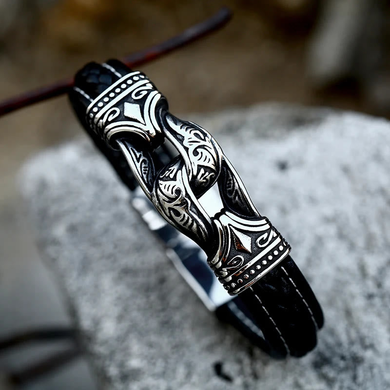 WorldNorse Norse Mythology Viking Symbol Style Leather Bracelet