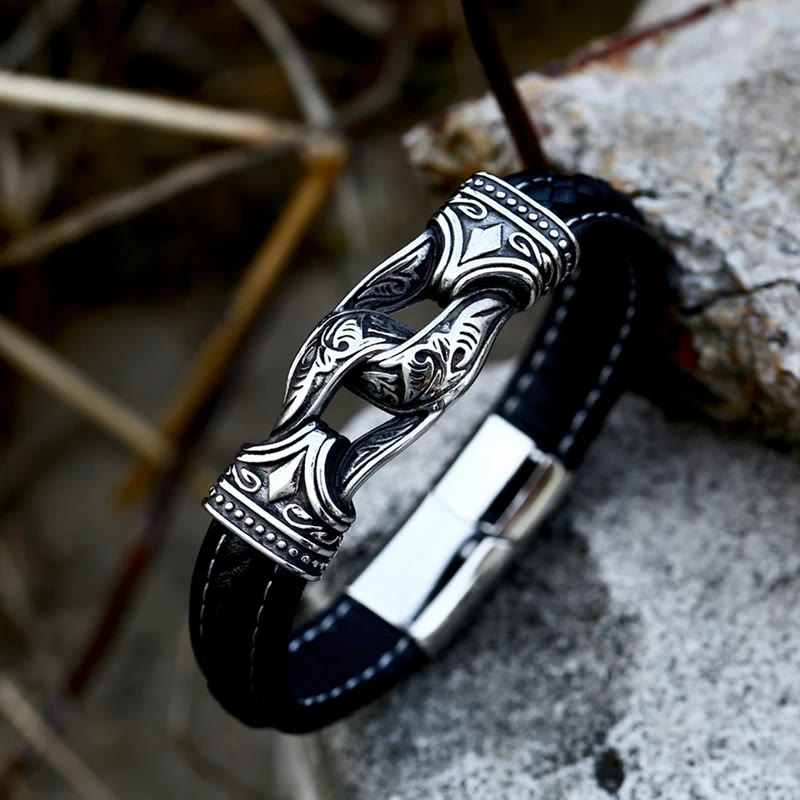 WorldNorse Norse Mythology Viking Symbol Style Leather Bracelet
