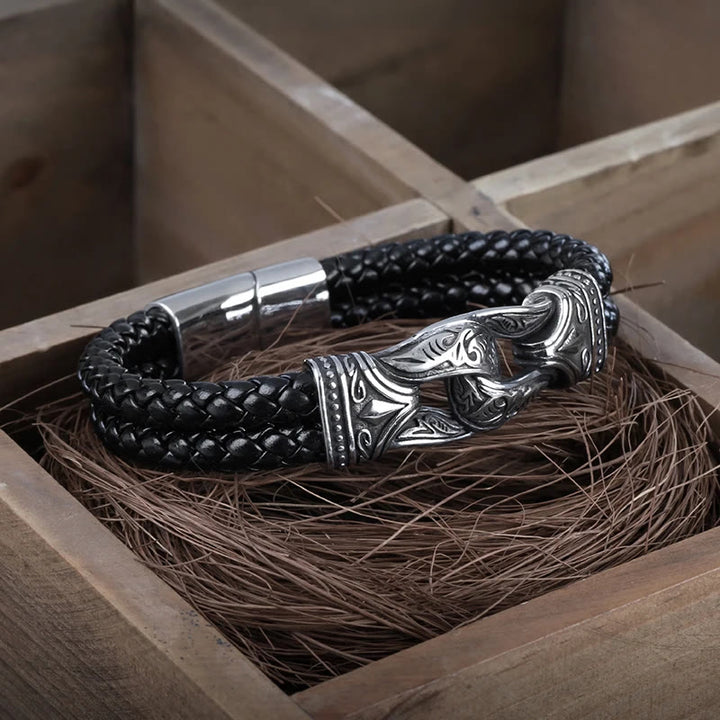 WorldNorse Norse Mythology Viking Symbol Style Leather Bracelet