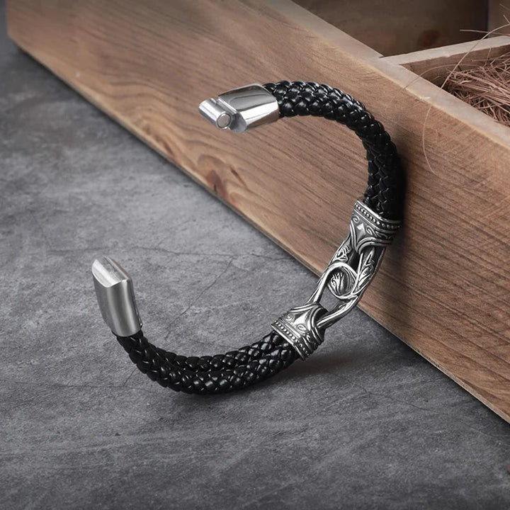 WorldNorse Norse Mythology Viking Symbol Style Leather Bracelet