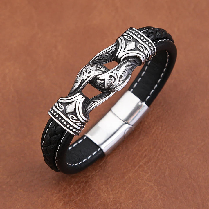 WorldNorse Norse Mythology Viking Symbol Style Leather Bracelet