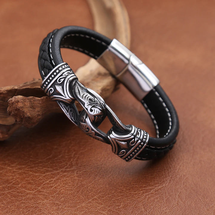 WorldNorse Norse Mythology Viking Symbol Style Leather Bracelet