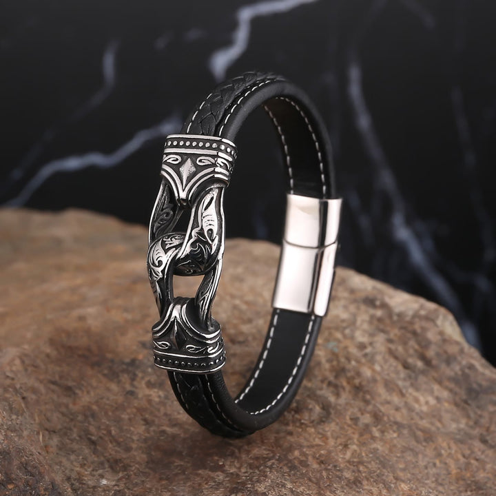 WorldNorse Norse Mythology Viking Symbol Style Leather Bracelet