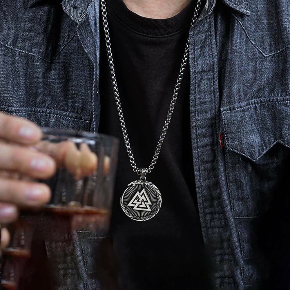 WorldNorse Double Side Valknut Triangle Vegvisir Compass Necklace - image 1