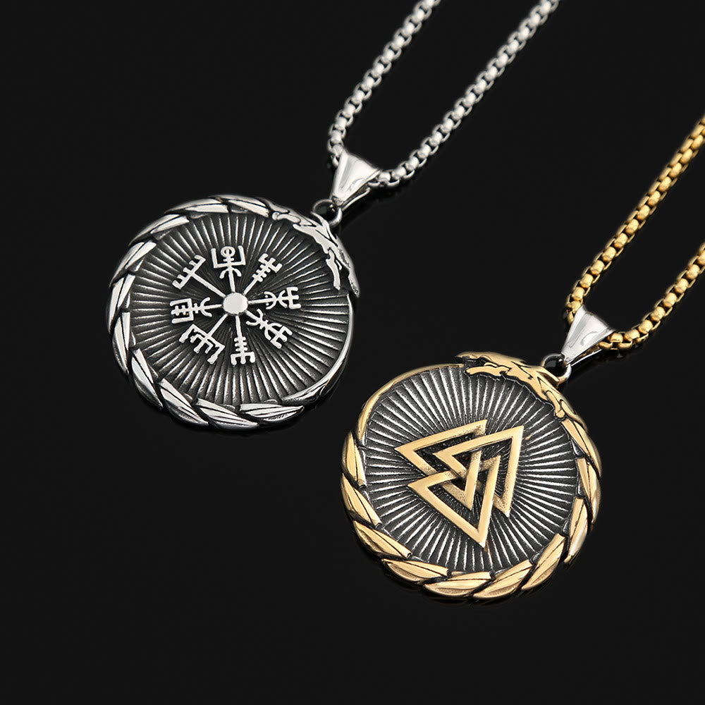 WorldNorse Double Side Valknut Triangle Vegvisir Compass Necklace - Silver&Gold With Gold Chain - image 8