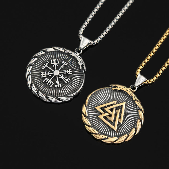WorldNorse Double Side Valknut Triangle Vegvisir Compass Necklace - Silver&Gold With Gold Chain - image 8