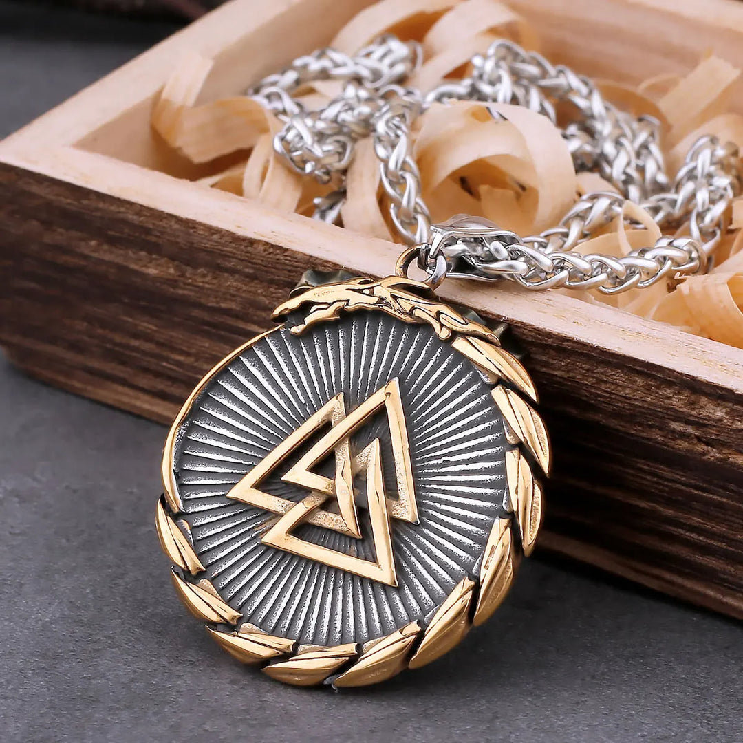 WorldNorse Double Side Valknut Triangle Vegvisir Compass Necklace - image 6