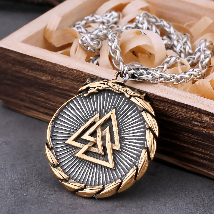 WorldNorse Double Side Valknut Triangle Vegvisir Compass Necklace - image 6