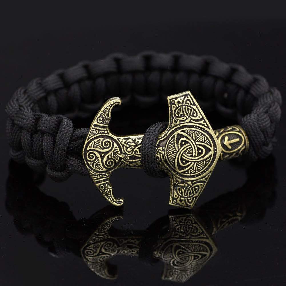 WorldNorse Odin Rune Bead Thor Hammer Mjolnir Bracelet - Bronze - Style# D - image 0