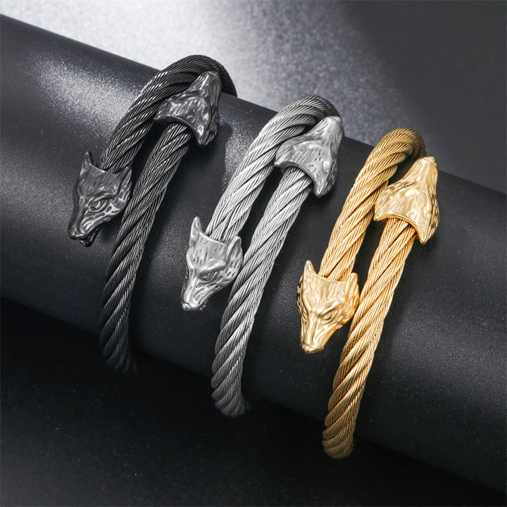 WorldNorse Wolf Head Twisted Open Bracelet