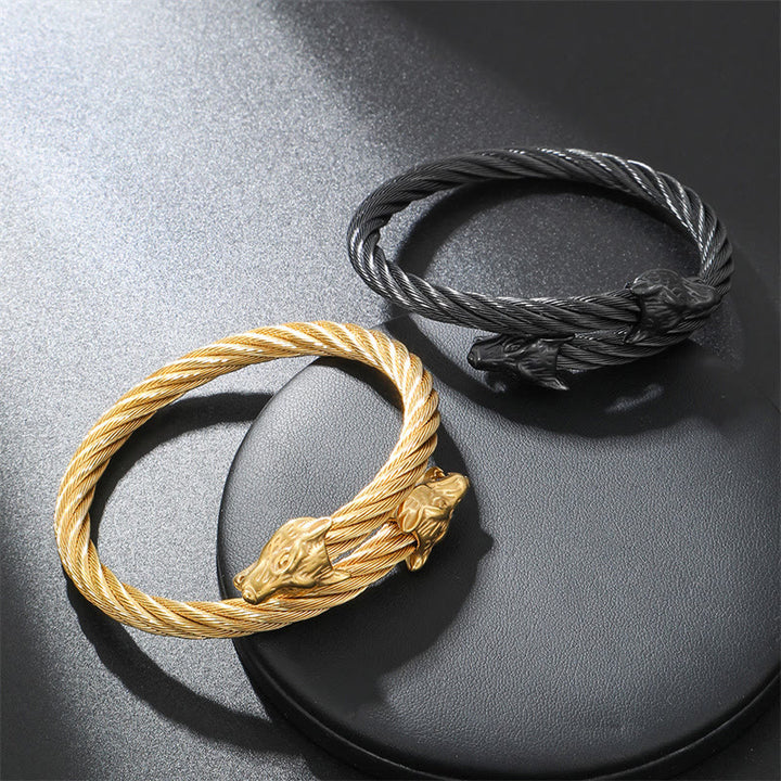 WorldNorse Wolf Head Twisted Open Bracelet
