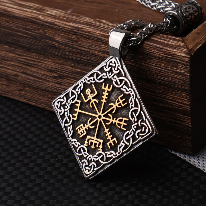 WorldNorse Celtic Knot Surround Vegvisir Geometric Necklace - Silver&Gold - image 3