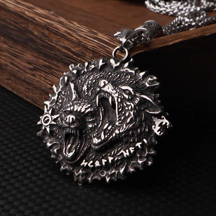 WorldNorse Norse Double Wolf Head Fierce Necklace