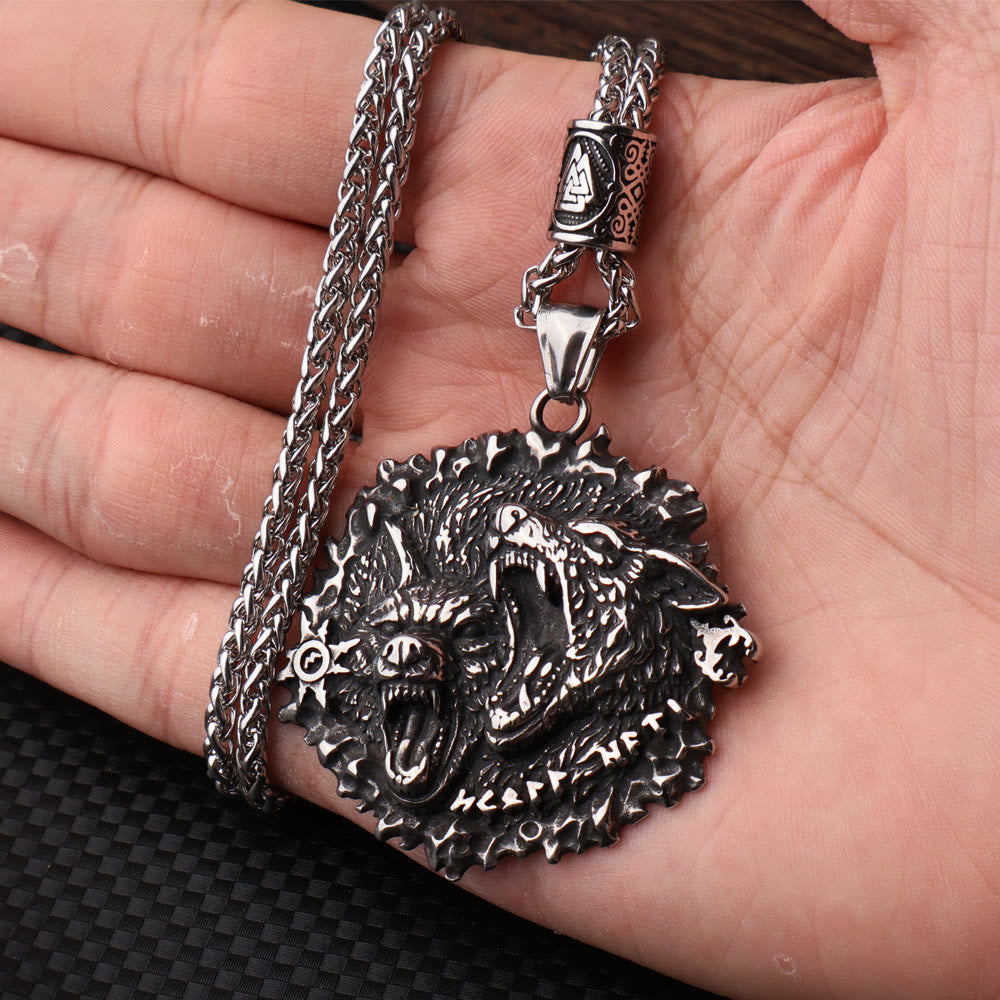 WorldNorse Norse Double Wolf Head Fierce Necklace