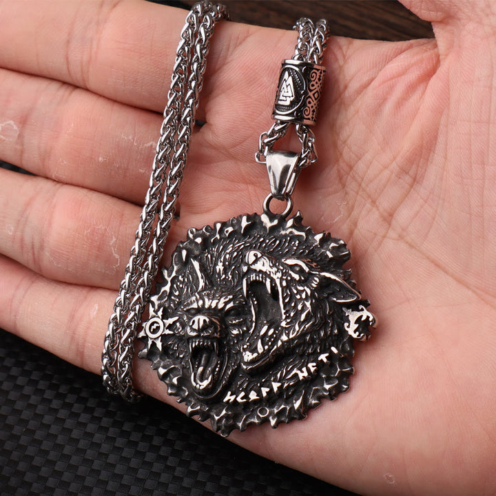 WorldNorse Norse Double Wolf Head Fierce Necklace