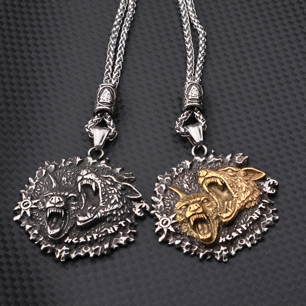 WorldNorse Norse Double Wolf Head Fierce Necklace