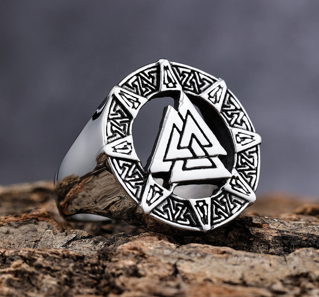 WorldNorse Valknut Triangle Biker Hollow Out Ring - image 9
