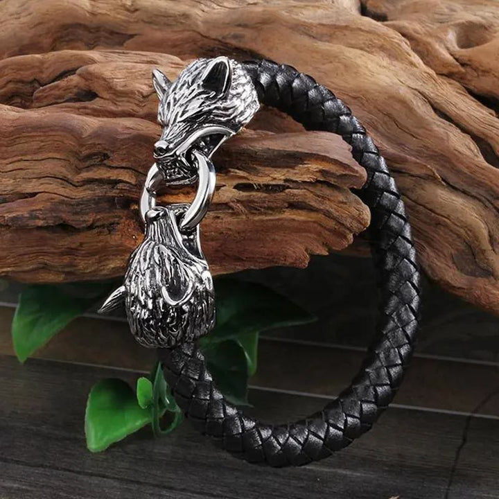 WorldNorse Odin's Wolves Leather Bracelet - Silver - 23 cm - image 0