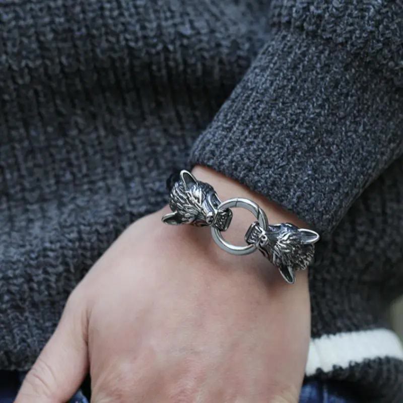 WorldNorse Odin's Wolves Leather Bracelet - image 1