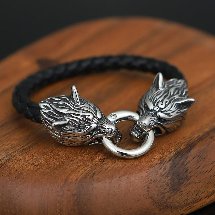 WorldNorse Odin's Wolves Leather Bracelet