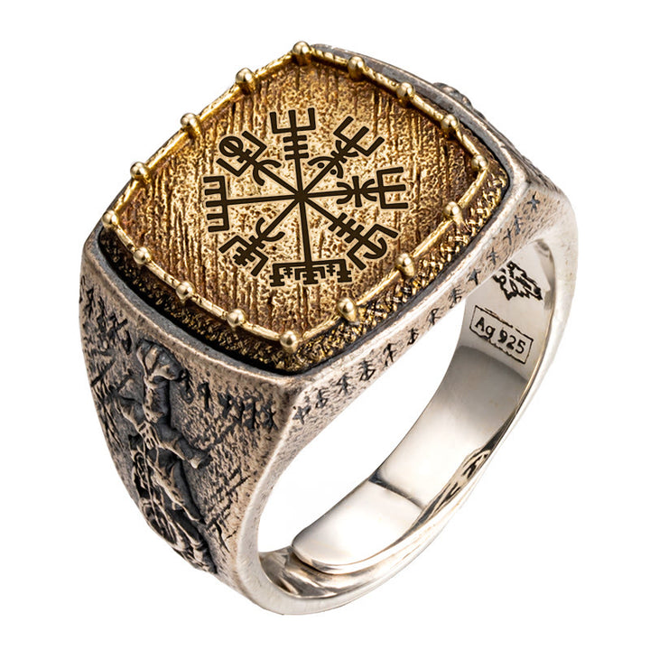 WorldNorse 925 Sterling Silver Valknut Viking Symbols Ring - Vegvisir - UK Size Y (US 12) - image 3