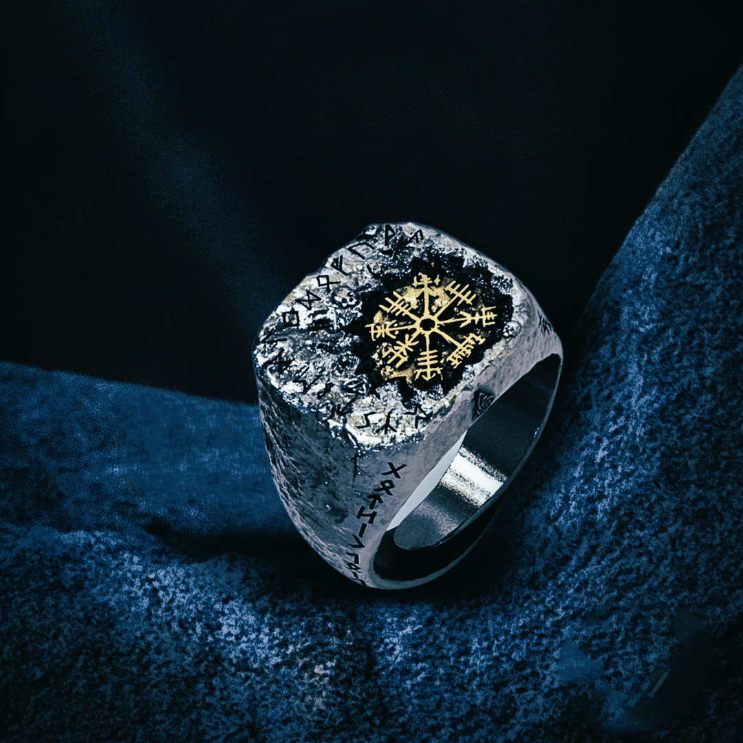 WorldNorse 925 Sterling Silver Viking Signet Magic Circle Ring