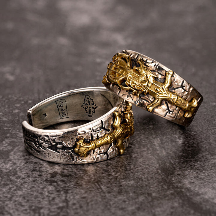 WorldNorse 925 Sterling Silver Sword Norse Dragon Open Ring - image 5