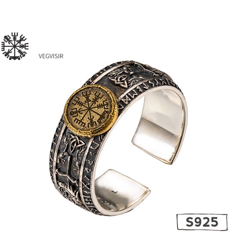 WorldNorse Handcrafted 925 Silver Dragon Runes Open Ring - Vegvisir - UK Size V1/2 (US 11)-UK Size Y (US 12) - image 15