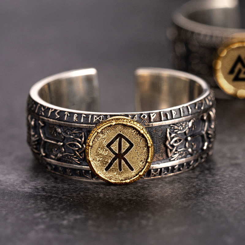 WorldNorse Handcrafted 925 Silver Dragon Runes Open Ring - Courage - UK Size V1/2 (US 11)-UK Size Y (US 12) - image 0