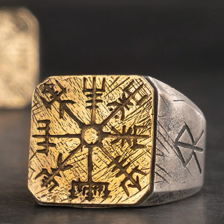 WorldNorse Handcrafted 925 Silver Vegvisir Viking Signet Ring - Adjustable - NO THANKS - image 0