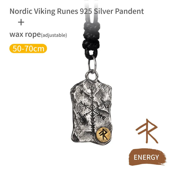 WorldNorse 925 Sterling Silver Rune With Vegvisir Necklace - Energy - Wax Rope - image 3