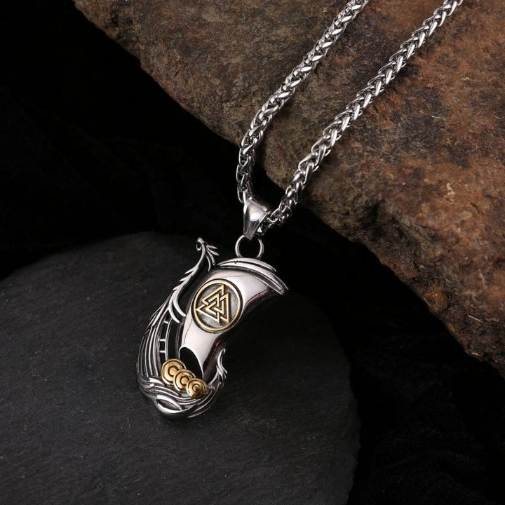 WorldNorse Viking Pirate Ship Valknut Necklace