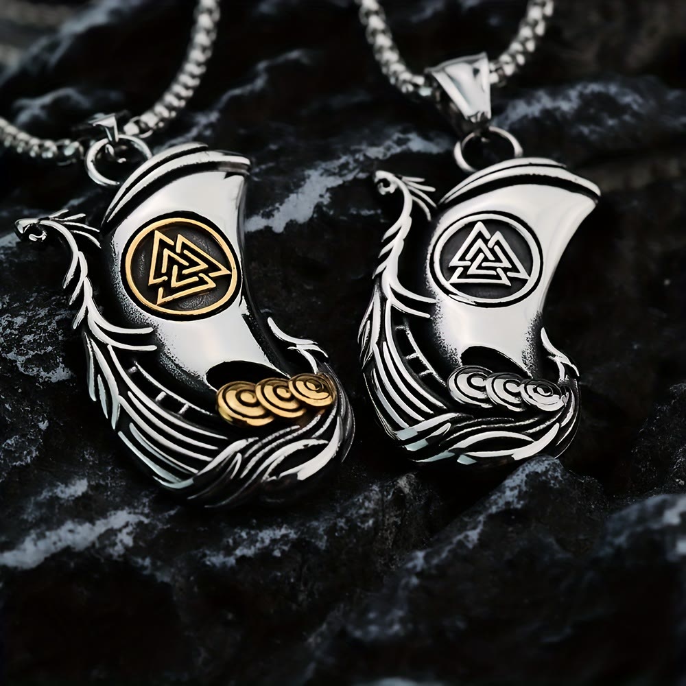 WorldNorse Viking Pirate Ship Valknut Necklace