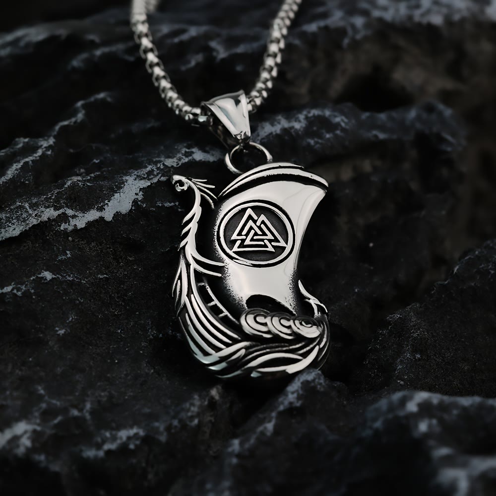 WorldNorse Viking Pirate Ship Valknut Necklace