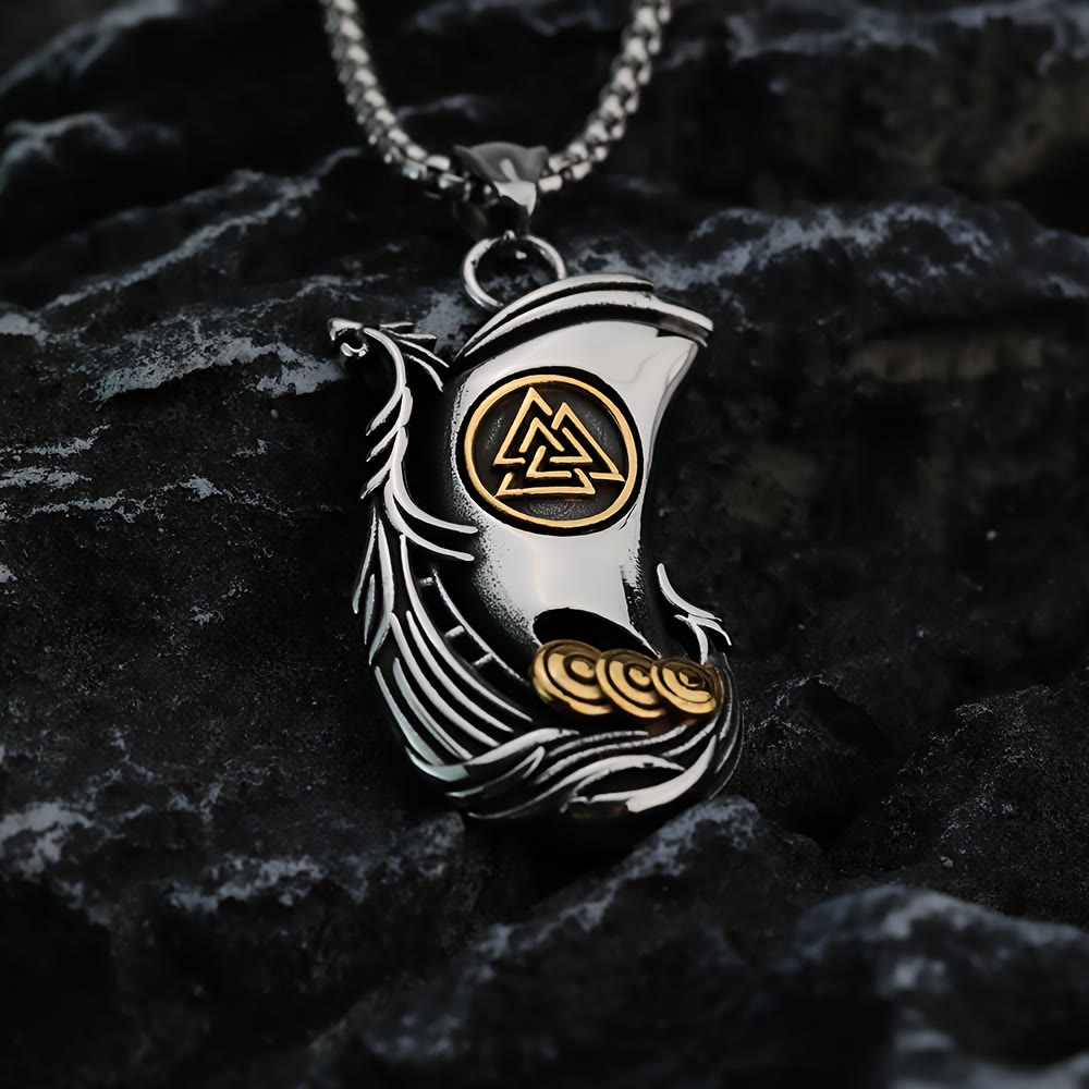 WorldNorse Viking Pirate Ship Valknut Necklace