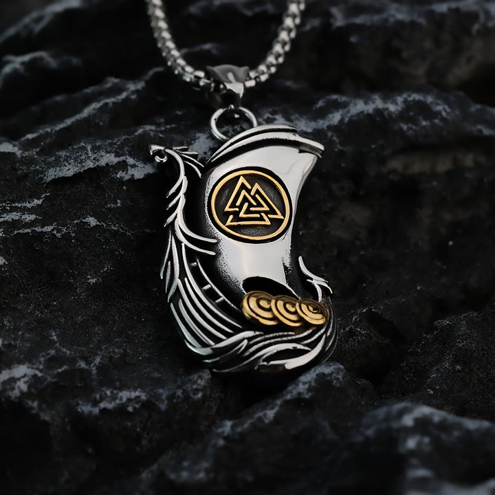 WorldNorse Viking Pirate Ship Valknut Necklace