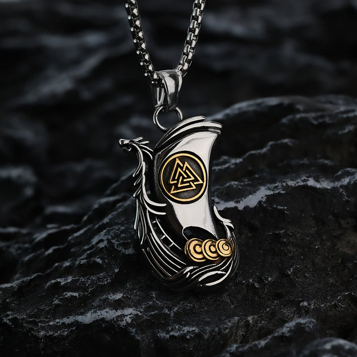 WorldNorse Viking Pirate Ship Valknut Necklace