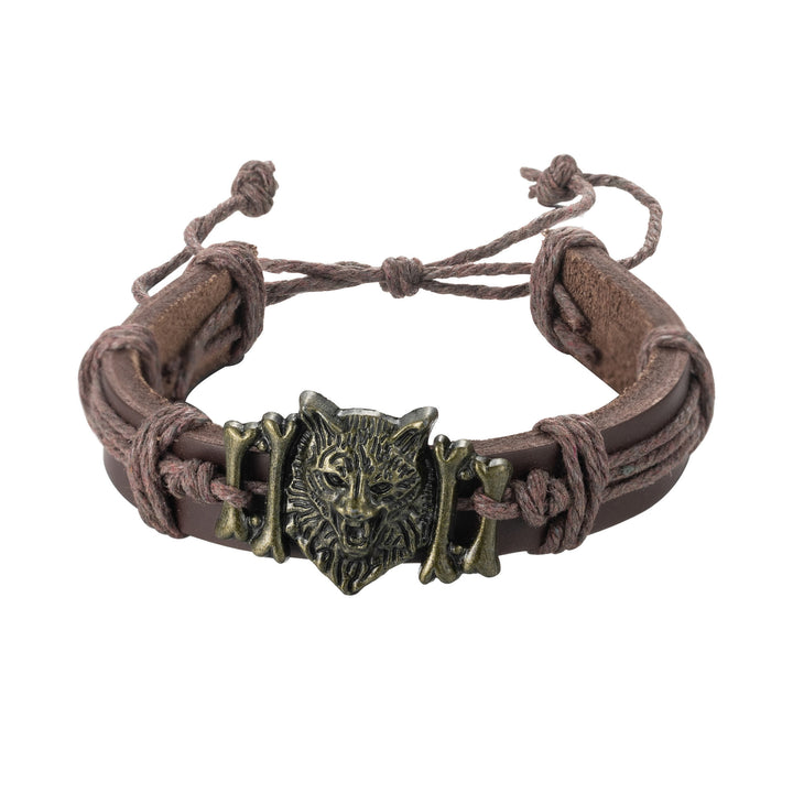 WorldNorse Wolf Head With Leather Bracelet