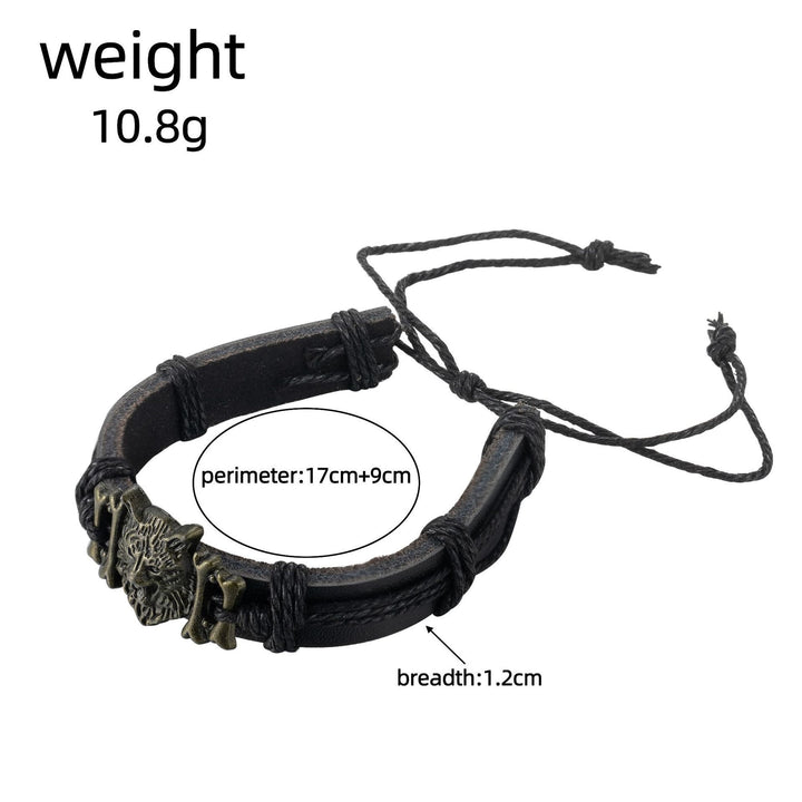 WorldNorse Wolf Head With Leather Bracelet