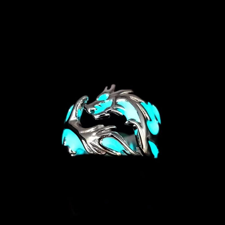 WorldNorse Luminous Glow In The Dark Dragon Ring - Silver-Blue Green Light - image 3