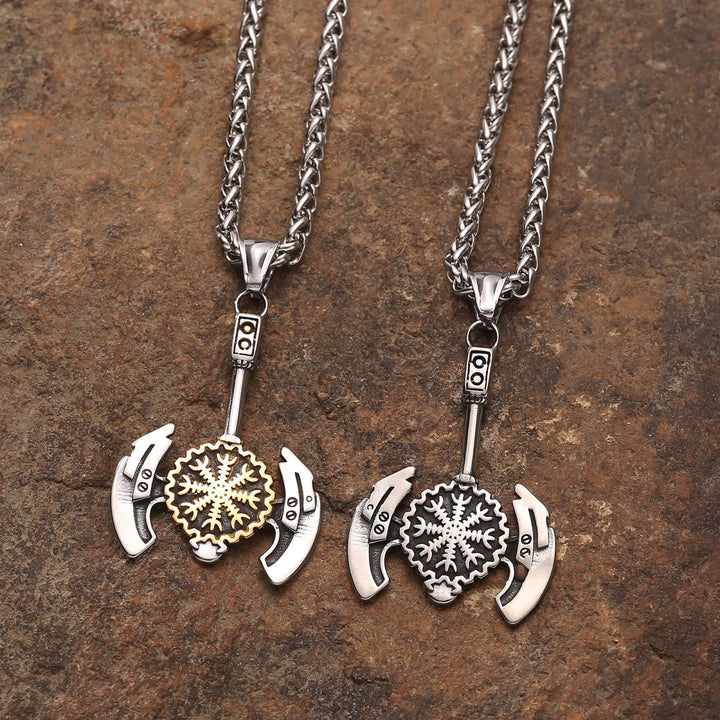 WorldNorse Helm of Awe Valknut Axe Necklace