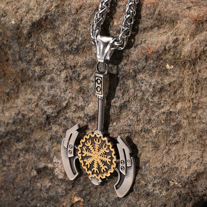 WorldNorse Helm of Awe Valknut Axe Necklace