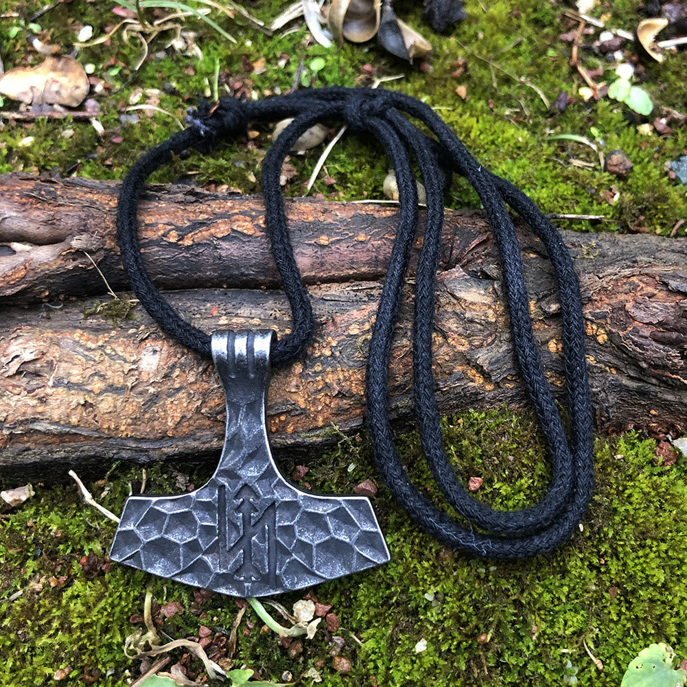 WorldNorse Old Jarl Mjolnir Rune Rope Necklace - image 2